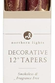 BORDEAUX WITH GOLD by Northern Lights , 12  DECORATIVE TAPERS (2 PACK) For Discount